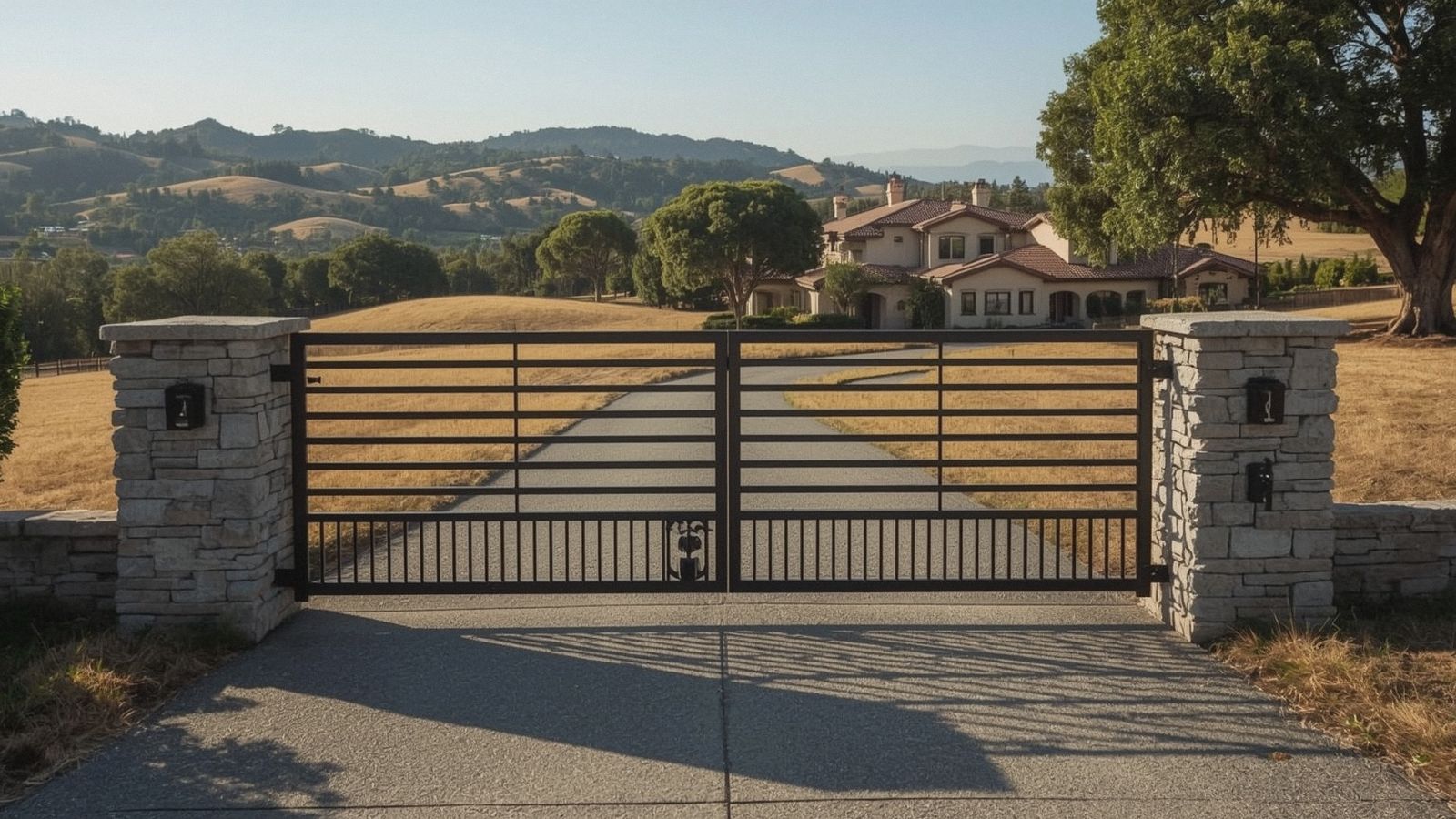 Custom iron entry gate on a Danville property