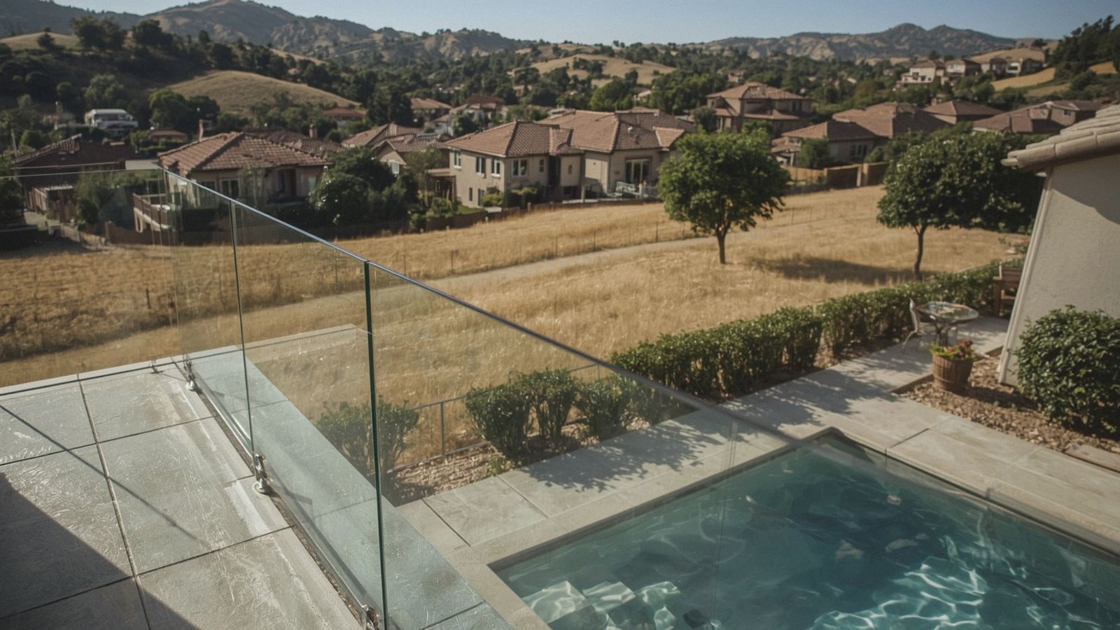 Frameless glass railing on a Pleasanton terrace