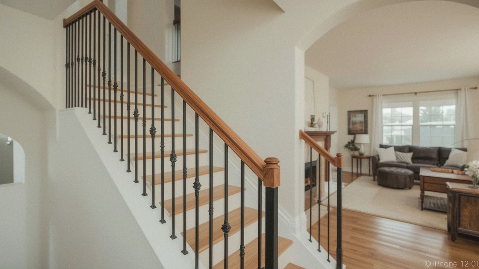 Iron baluster interior stair railing in a San Ramon foyer