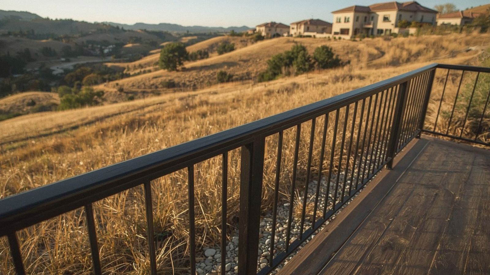Noncombustible steel deck railing on a home near wildland in the Tri-Valley